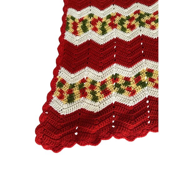 Handmade Crochet Chevron Pattern Blanket Throw Red/Green/White 47"x80" Grandma - Picture 9 of 9